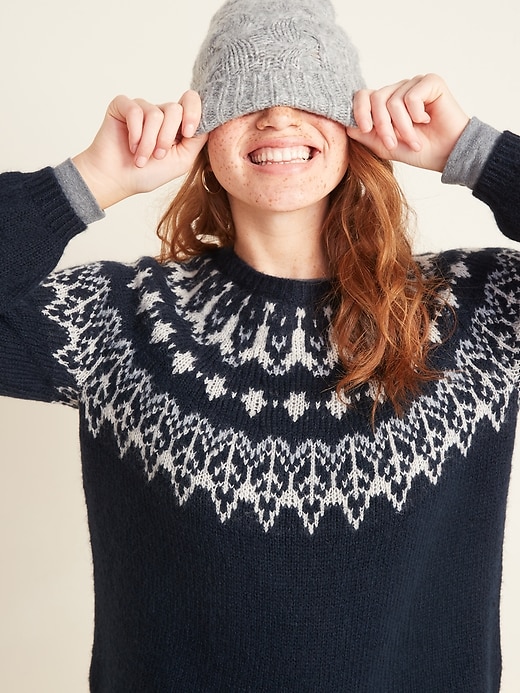 Image number 3 showing, Cozy Fair Isle Blouson-Sleeve Sweater for Women