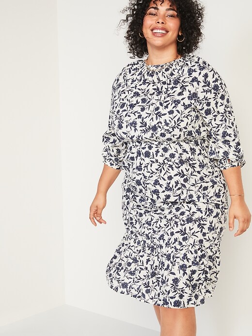 View large product image 1 of 3. Waist-Defined Floral-Print Plus-Size Midi Dress