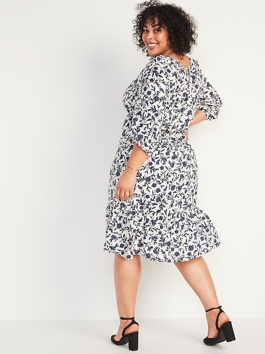 View large product image 2 of 3. Waist-Defined Floral-Print Plus-Size Midi Dress