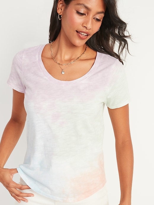 Image number 1 showing, Relaxed EveryWear Tie-Dye Scoop-Neck Tee for Women