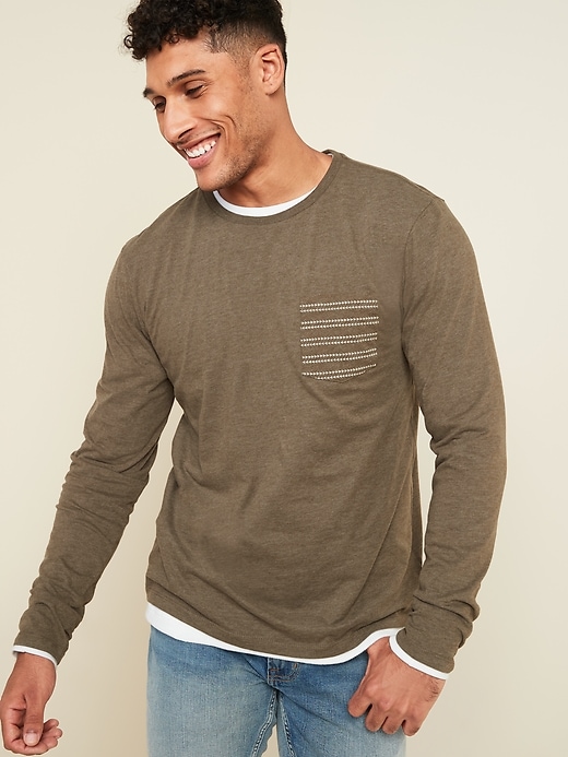 View large product image 1 of 2. Soft-Washed Patterned-Pocket Long-Sleeve Tee