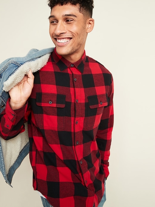 View large product image 1 of 1. Regular-Fit Built-In Flex Patterned Flannel Shirt