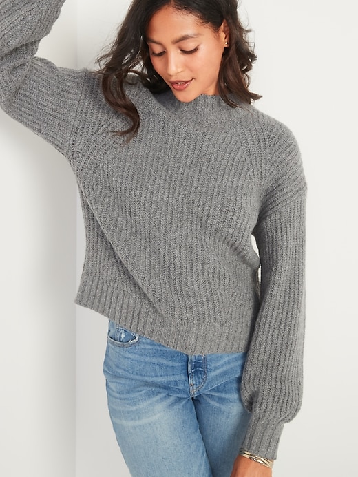 View large product image 1 of 2. Cozy Shaker-Stitch Mock-Neck Sweater for Women