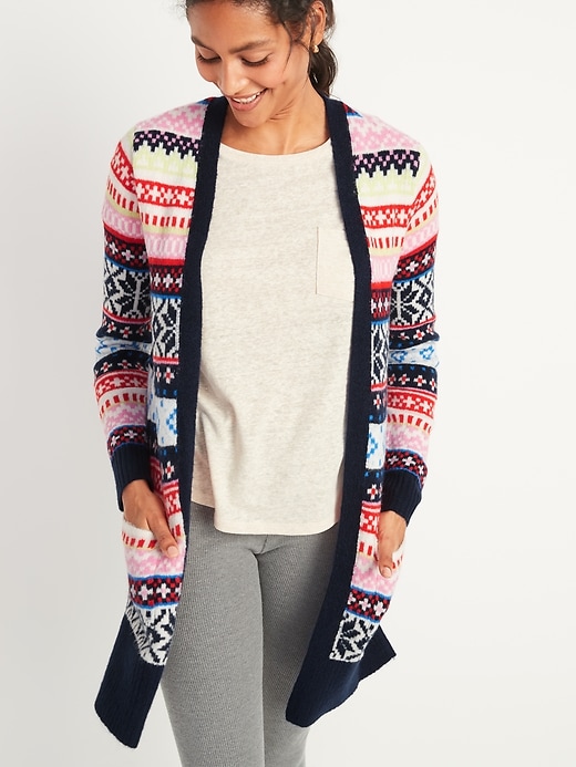 Cozy Fair Isle Long-Line Open-Front Sweater for Women | Old Navy