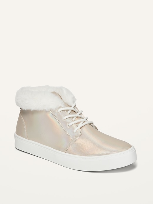 Girls white shoes, White fur lined shoes