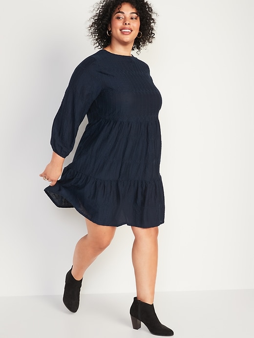 Image number 1 showing, Embroidered Tiered-Hem Plus-Size Swing Dress