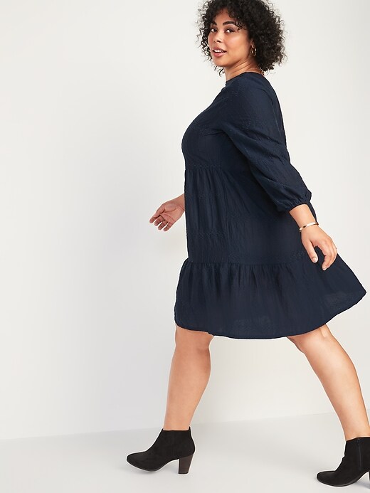 Image number 2 showing, Embroidered Tiered-Hem Plus-Size Swing Dress