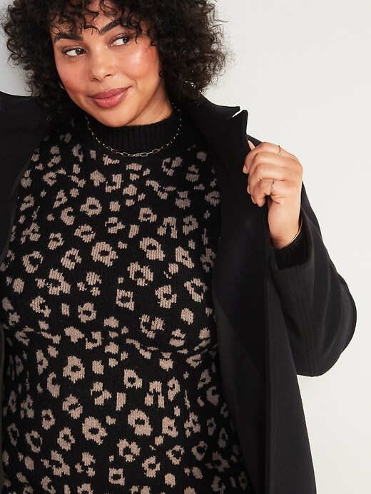 Image number 3 showing, Leopard-Print Mock-Neck Plus-Size Sweater Shift Dress