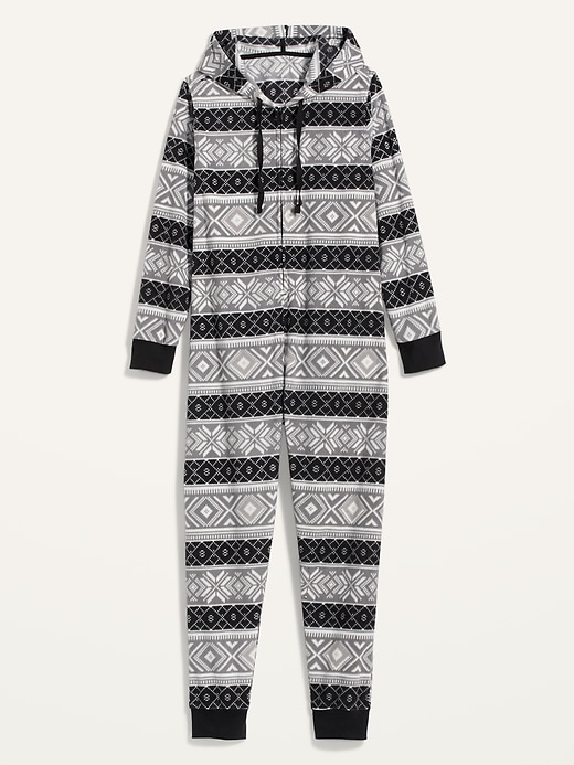 View large product image 2 of 2. Patterned Micro Performance Fleece Hooded Plus-Size One-Piece Pajamas