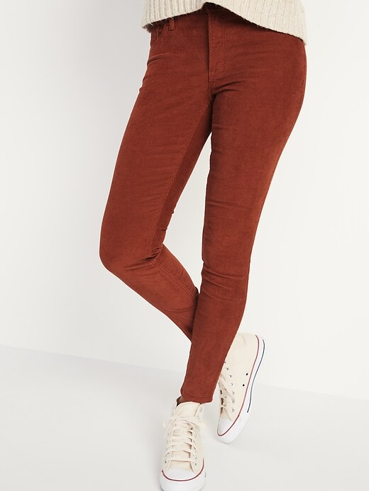 Image number 1 showing, Mid-Rise Rockstar Super Skinny Pop-Color Corduroy Pants for Women