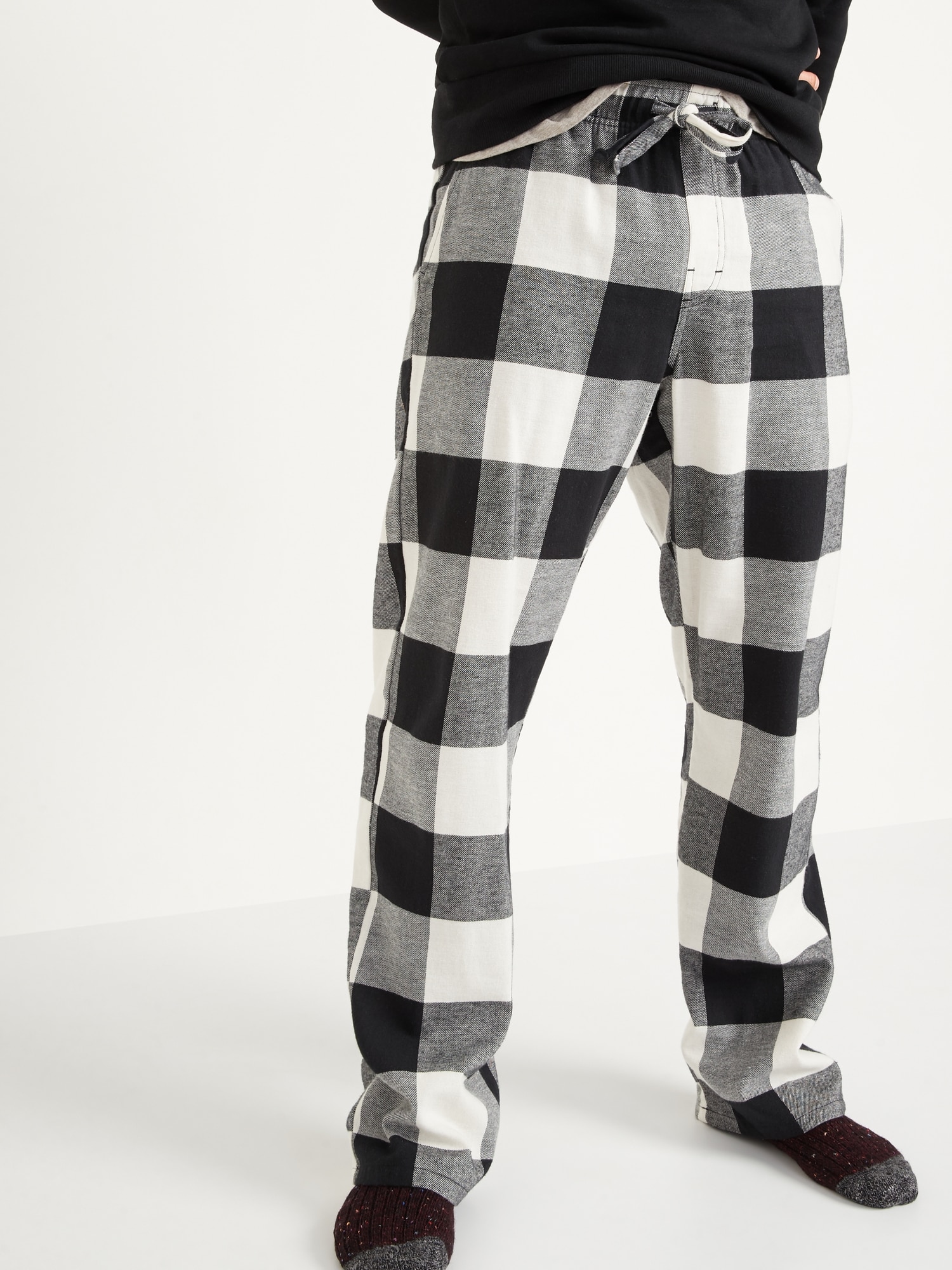 Black and White Buffalo Plaid Pants, Flannel Pajama Pants, Adult