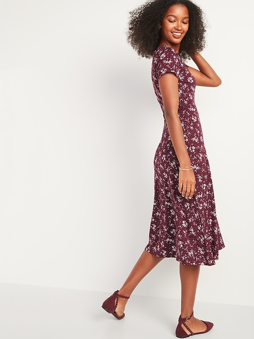 View large product image 2 of 3. Patterned Jersey Fit & Flare Midi Dress for Women