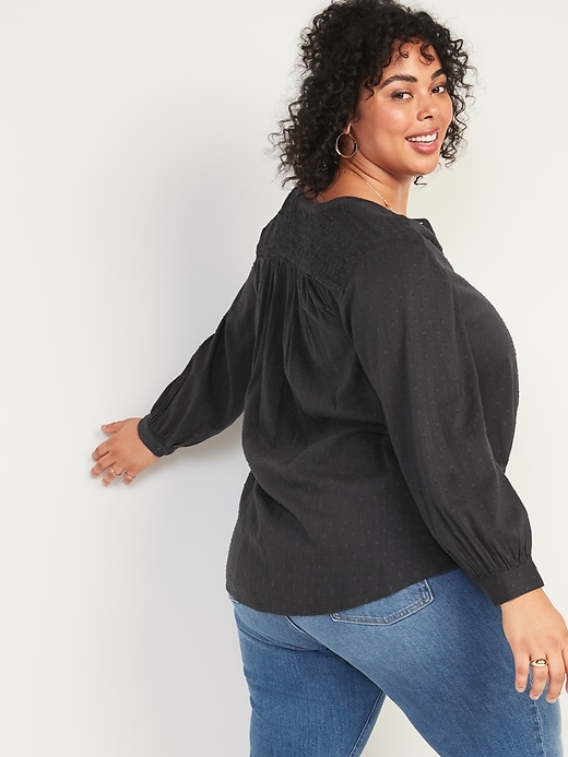 Oversized Textured Clip-Dot No-Peek Button-Front Plus-Size Blouse | Old ...