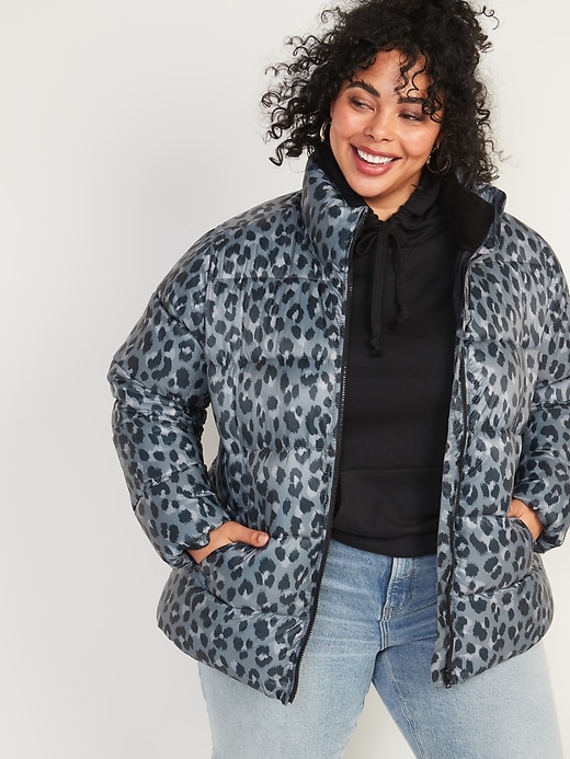 Image number 3 showing, Frost-Free Leopard-Print Plus-Size Zip Puffer Jacket