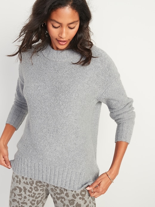 View large product image 1 of 2. Cozy Oversized Bouclé Crew-Neck Sweater for Women