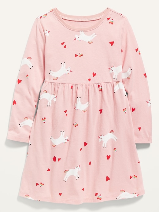View large product image 1 of 1. Fit & Flare Long-Sleeve Jersey Dress For Toddler Girls