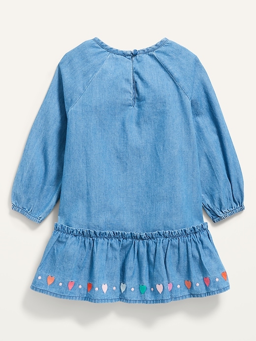 View large product image 2 of 2. Embroidered-Heart Peplum-Hem Chambray Dress for Toddler Girls
