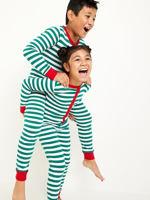 View large product image 1 of 3. Striped Henley Pajama One-Piece for Girls