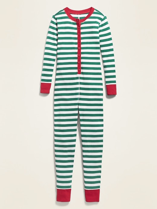 View large product image 2 of 3. Striped Henley Pajama One-Piece for Girls
