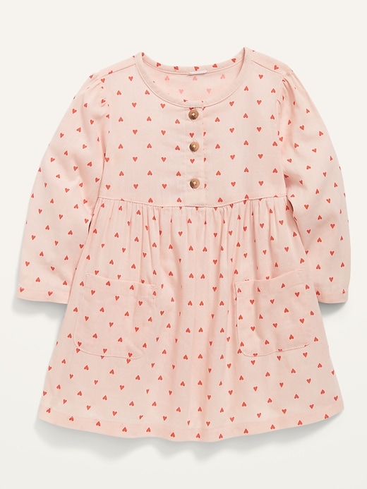 View large product image 1 of 2. Heart-Print Long-Sleeve Henley Dress for Baby