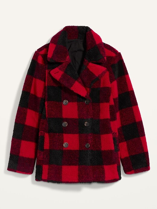 Image number 4 showing, Cozy Plaid Sherpa Peacoat for Women