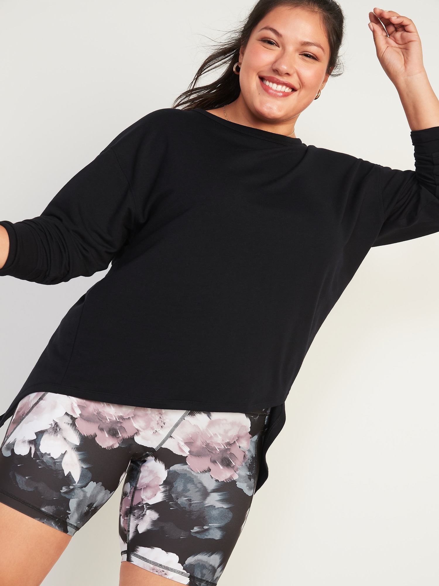 Loose French Terry Twist-Back Plus-Size Sweatshirt