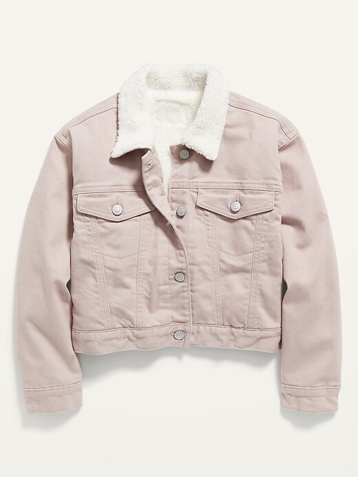 View large product image 1 of 2. Sherpa-Lined Cropped Trucker Jacket for Girls