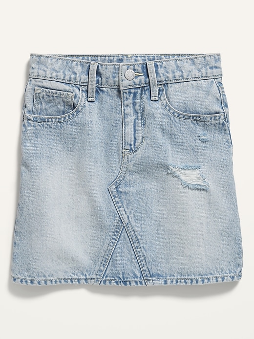 View large product image 1 of 2. High-Waisted Light-Wash Distressed Jean Skirt for Girls