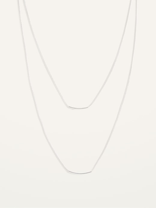 Old Navy Delicate Silver-Toned Layered Cord Necklace For Women. 1