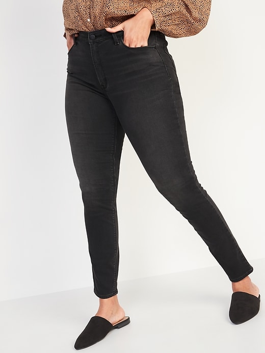 Image number 5 showing, High-Waisted Rockstar Built-In Warm Super Skinny Black Jeans for Women