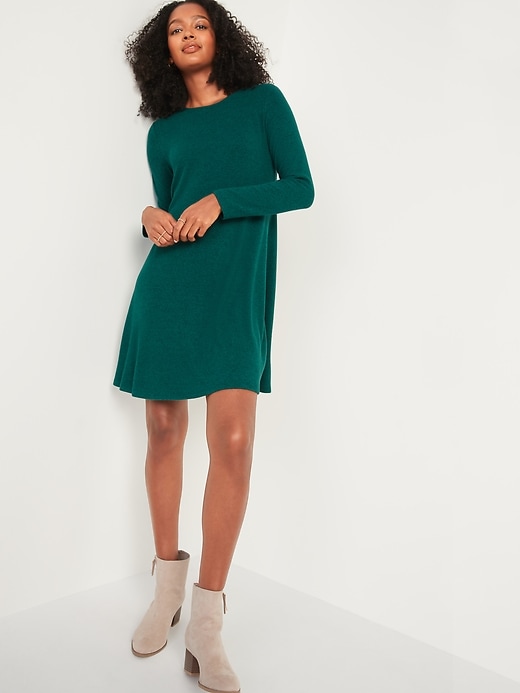 Image number 1 showing, Plush-Knit Long-Sleeve Swing Dress for Women