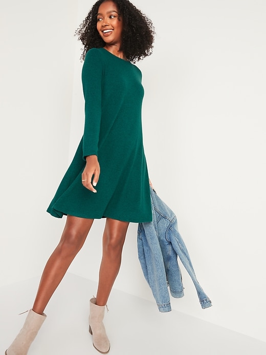 Image number 3 showing, Plush-Knit Long-Sleeve Swing Dress for Women