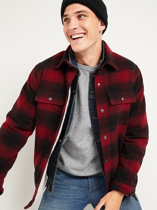 Image number 1 showing, Cozy Sherpa-Lined Plaid Wool-Blend Shirt Jacket