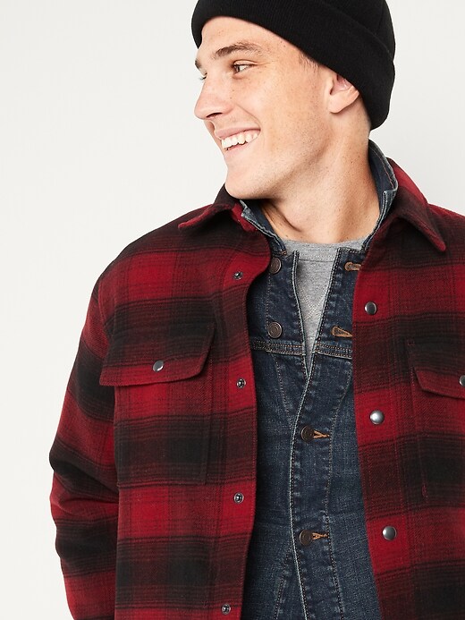 Image number 3 showing, Cozy Sherpa-Lined Plaid Wool-Blend Shirt Jacket