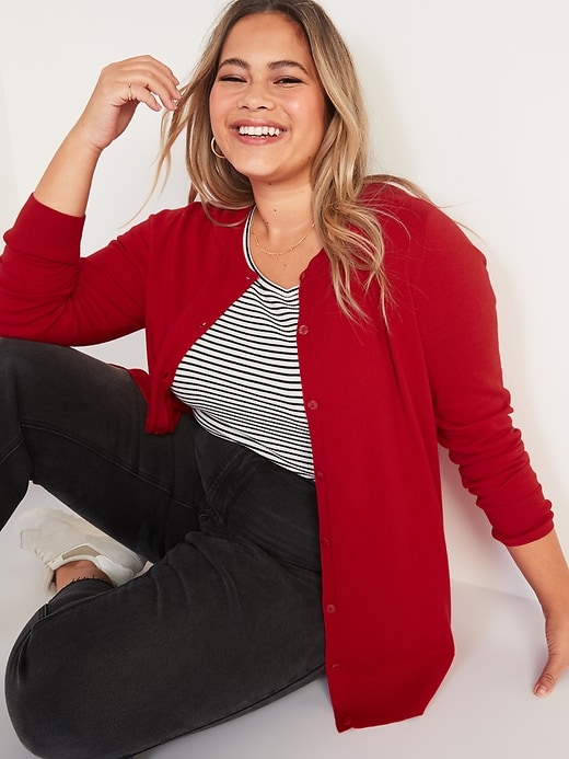 View large product image 1 of 2. Crew-Neck Button-Front Plus-Size Cardigan