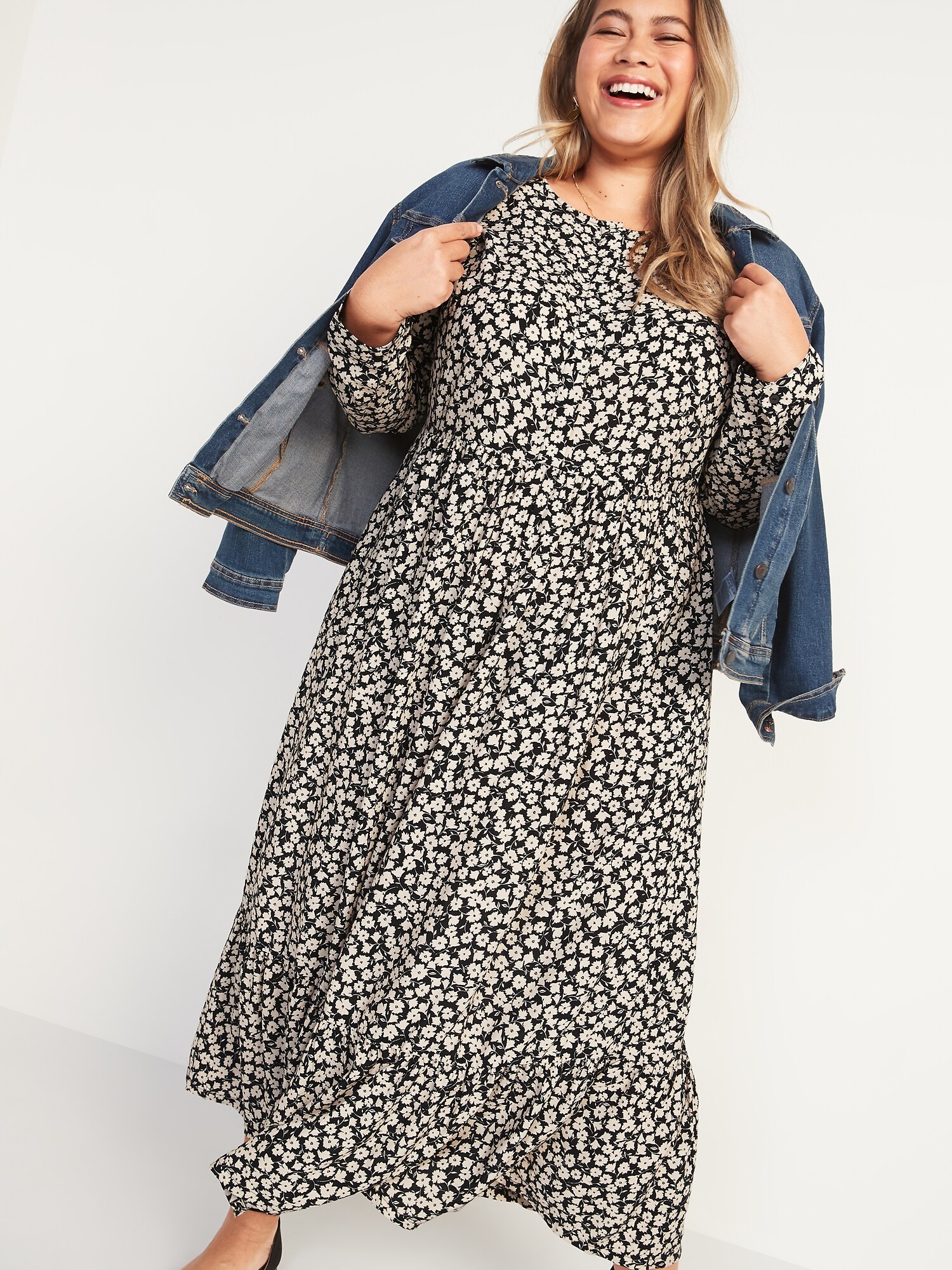 Waist-Defined Floral-Print Button-Front Plus-Size Maxi Dress | Old Navy