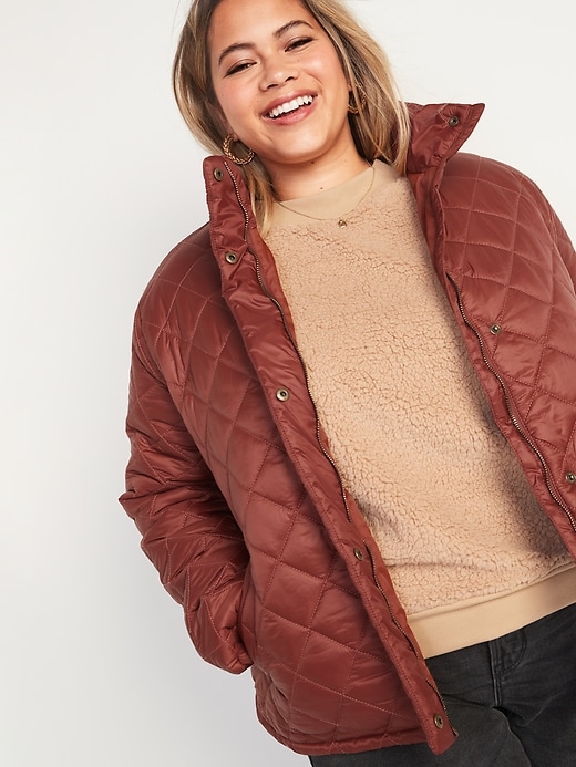 Image number 1 showing, Lightweight Diamond-Quilted Nylon Plus-Size Puffer Jacket