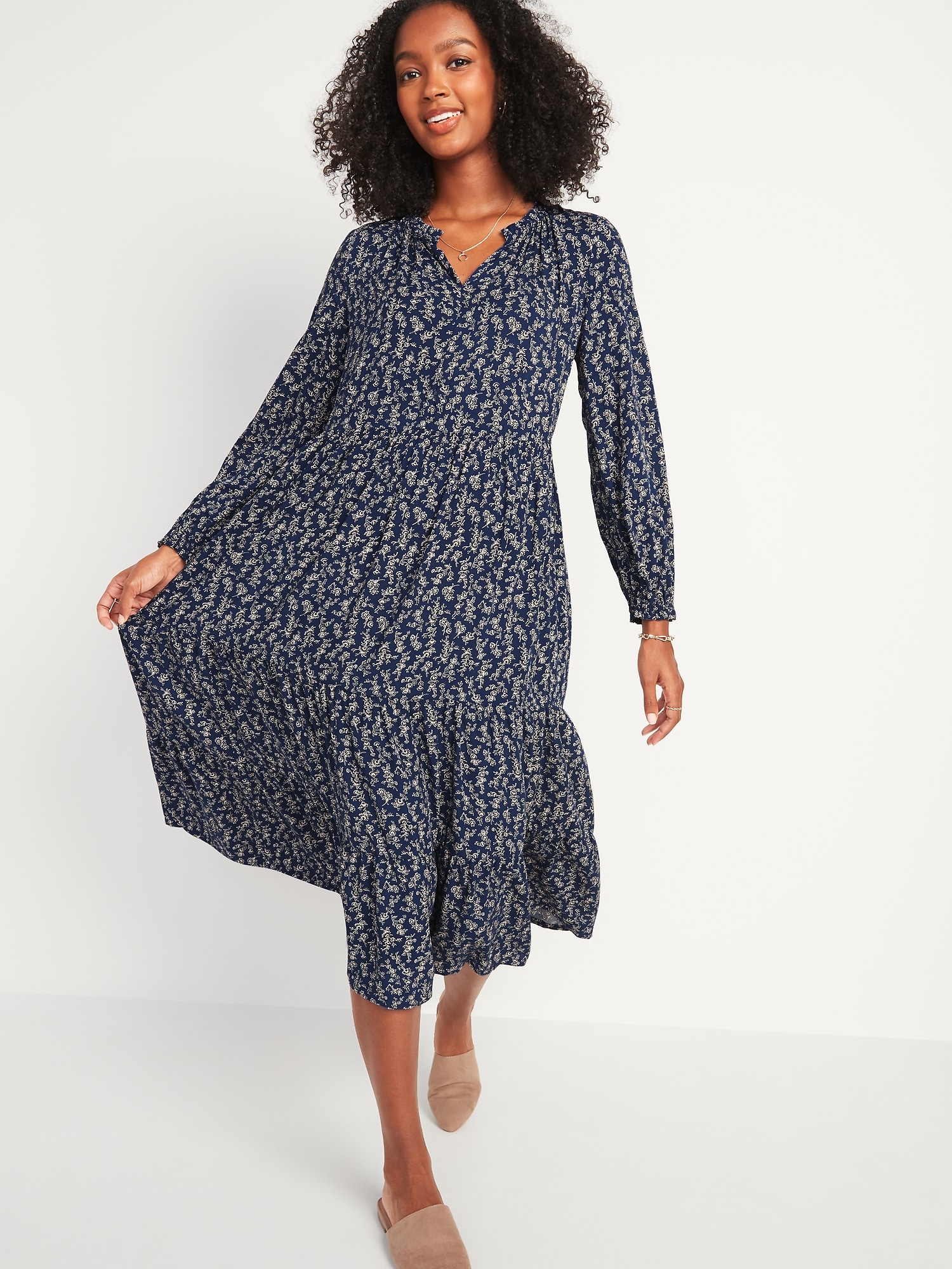 Printed Tiered Midi Swing Dress for Women | Old Navy