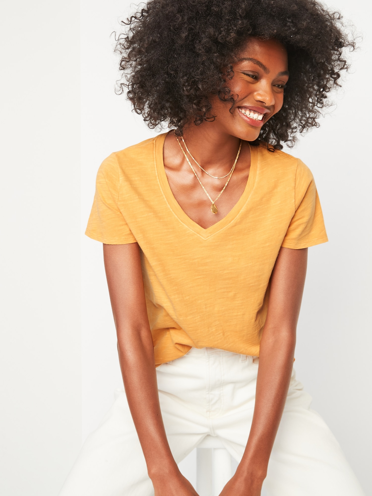 Mustard yellow hot sale v neck shirt