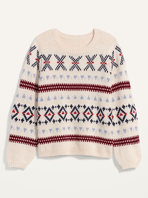 View large product image 2 of 2. Cozy Fair Isle Blouson-Sleeve Sweater for Women