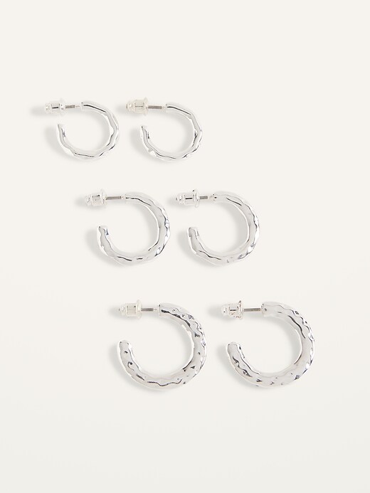 View large product image 1 of 2. Silver-Toned Hoop Earrings 3-Pack For Women