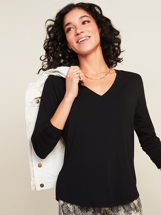 View large product image 1 of 3. Luxe V-Neck Long-Sleeve Tee for Women