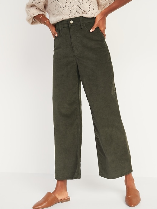 Image number 1 showing, Extra High-Waisted Wide-Leg Corduroy Crop Pants for Women