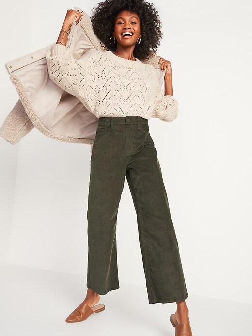 Image number 3 showing, Extra High-Waisted Wide-Leg Corduroy Crop Pants for Women