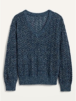 Good Time Navy Blue Chenille Knit V-Neck Sweater