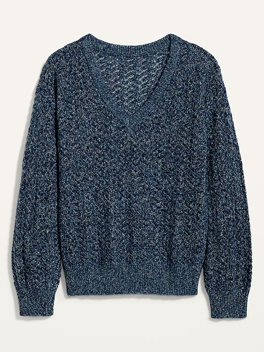 View large product image 2 of 2. Textured Pointelle Space-Dyed V-Neck Sweater for Women