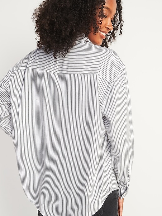 View large product image 2 of 3. Oversized Soft-Woven Pinstripe Tunic Shirt for Women