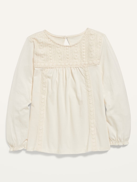 View large product image 1 of 2. Lace-Trim Long-Sleeve Jersey Top for Girls