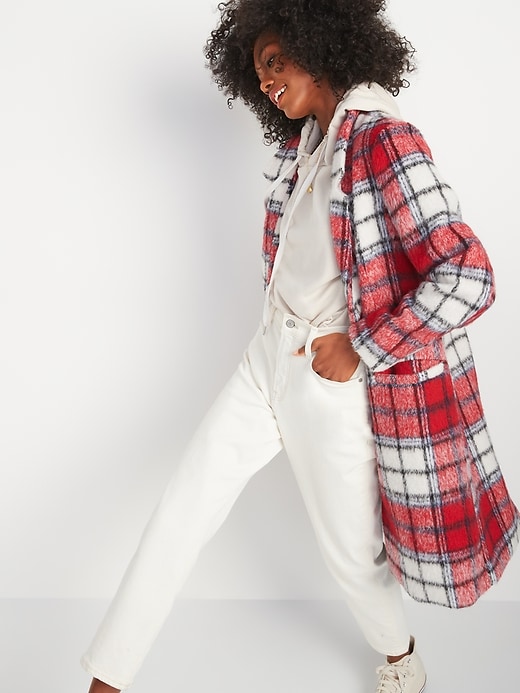 View large product image 1 of 2. Oversized Soft-Brushed Plaid Overcoat for Women