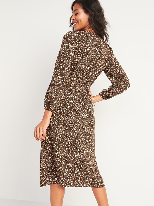 View large product image 2 of 2. Floral-Print Button-Front Fit & Flare Midi Dress for Women